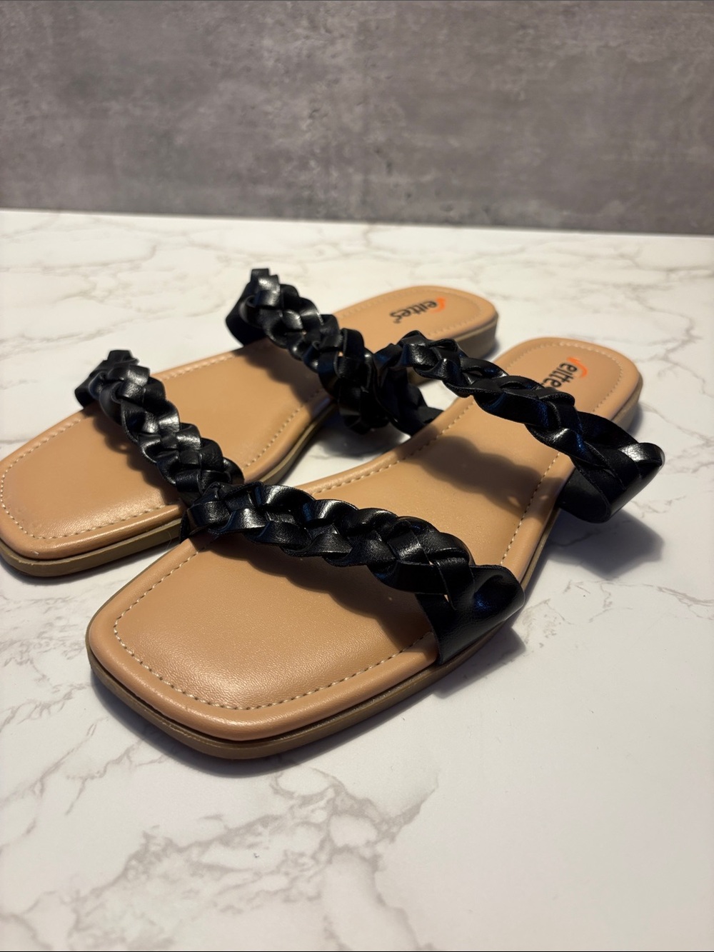 Braided Slide Sandals in Black and Tan - Comfort Footbed women’s size 9.5